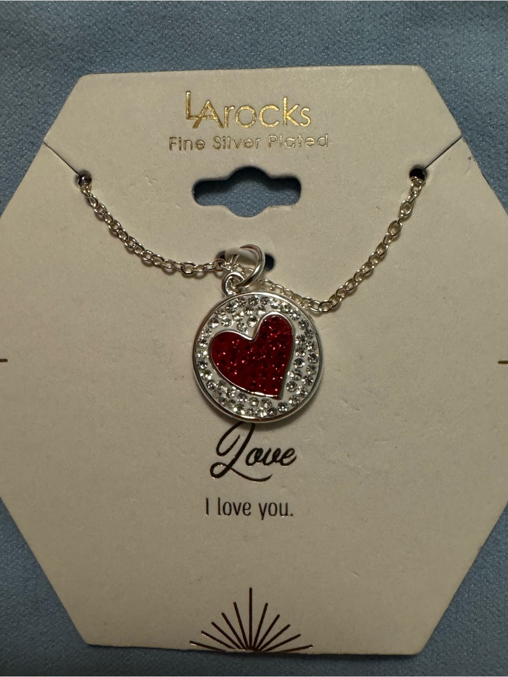 Larocks Red Heart Pendant Necklace - Fine Silver Plated
